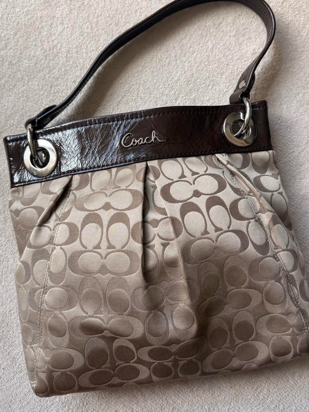 Coach Ashley Signature Logo Pleated Crossbody City Hobo Bag
